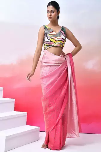 Women Embellished V Neck Padded Saree Blouse