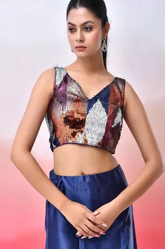 Embellished V Neck Saree Blouse