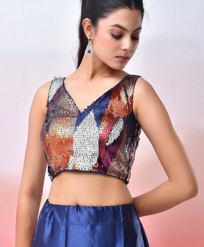 Embellished V Neck Saree Blouse