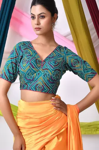 Women Printed V-Neck Saree Blouse