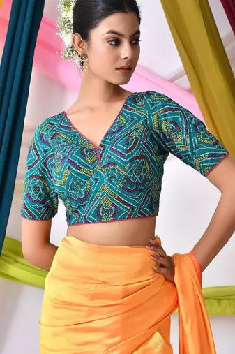 Women Printed V-Neck Saree Blouse