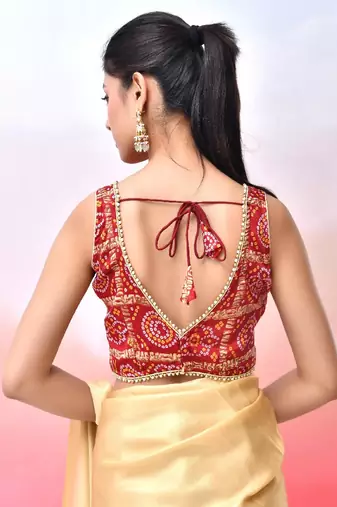 Printed V Neck Saree Blouse