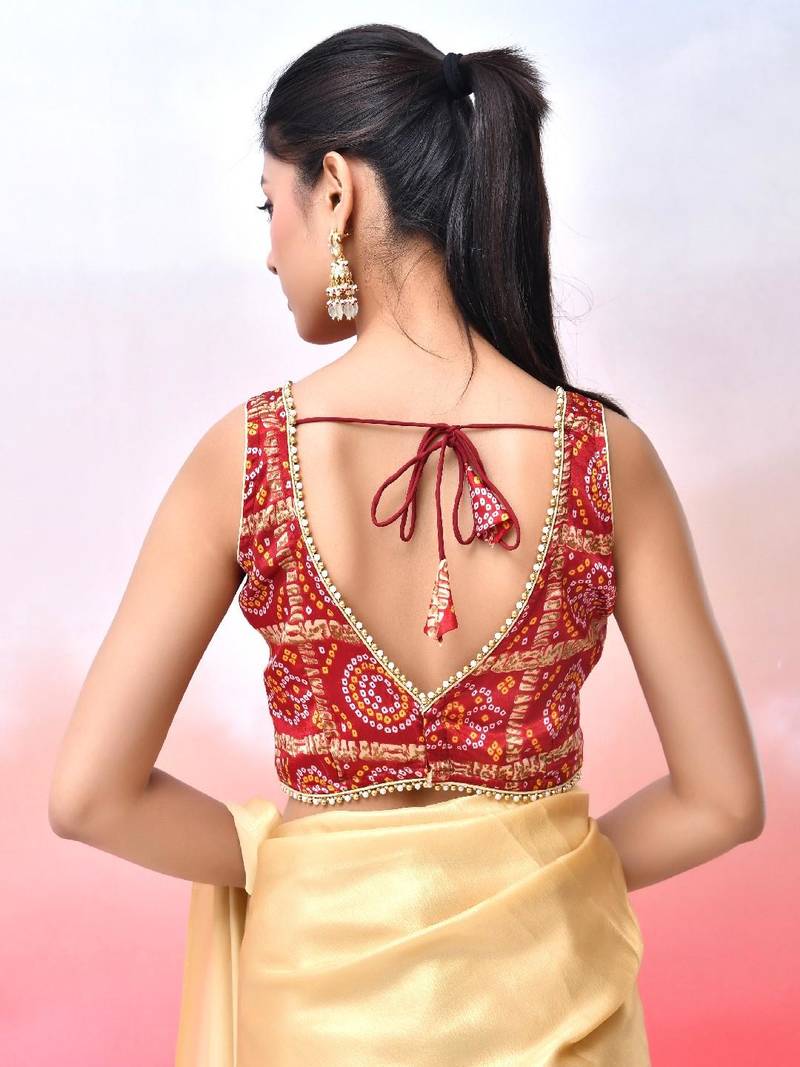 Printed V Neck Saree Blouse