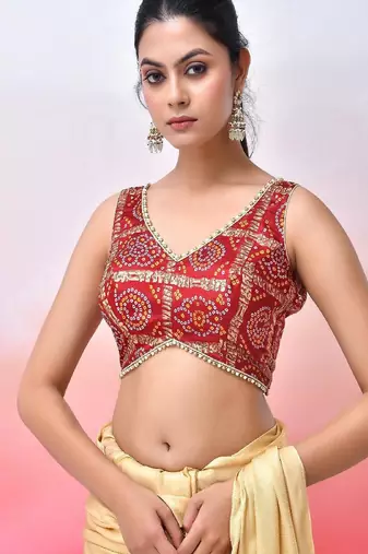 Printed V Neck Saree Blouse