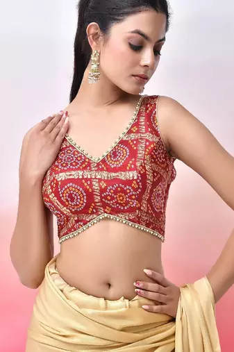 Printed V Neck Saree Blouse