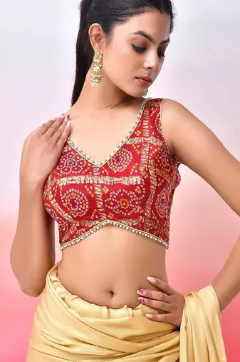 Printed V Neck Saree Blouse