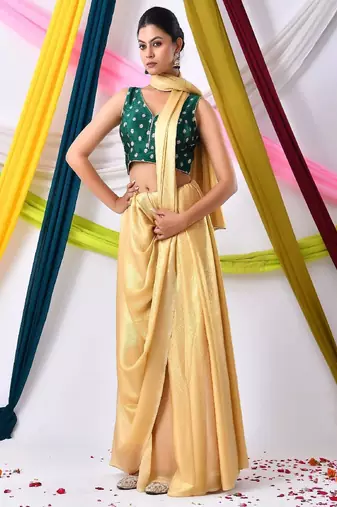 Woven Designed Sleeveless Embossed V Neck Saree Blouse