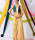 Woven Designed Sleeveless Embossed V Neck Saree Blouse