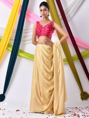 Woven Designed Golden Motifs V Neck Sleeveless Saree Blouse 1