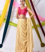 Woven Designed Golden Motifs V Neck Sleeveless Saree Blouse