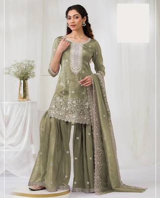 green embroidered georgette sharara suit 1