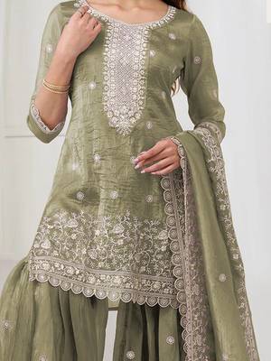 green embroidered georgette sharara suit 2