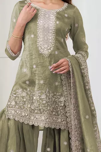 green embroidered georgette sharara suit