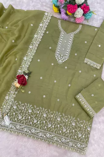 green embroidered georgette sharara suit