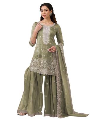 green embroidered georgette sharara suit 4