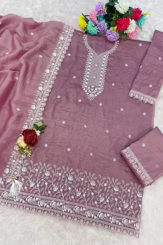 purple embroidered georgette sharara suit stitched