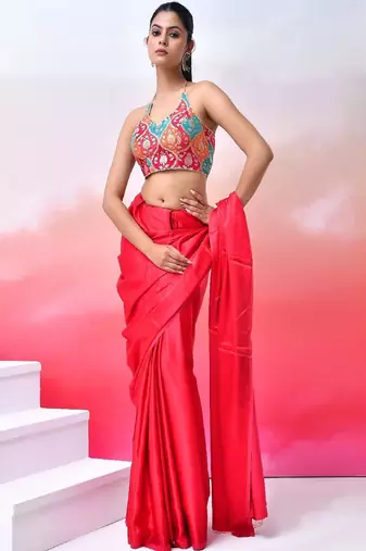 Woven Designed Sweetheart Neck Saree Blouse