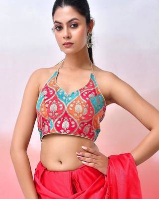 Woven Designed Sweetheart Neck Saree Blouse 4