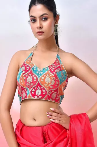 Woven Designed Sweetheart Neck Saree Blouse