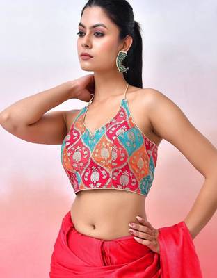 Woven Designed Sweetheart Neck Saree Blouse 5