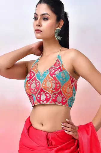 Woven Designed Sweetheart Neck Saree Blouse