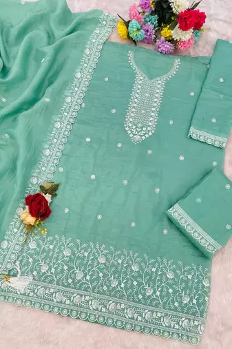 sea green embroidered georgette sharara suit stitched