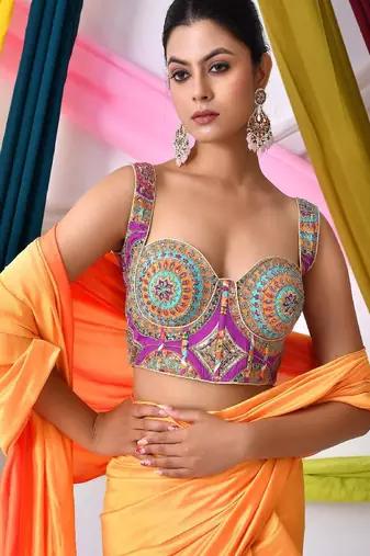 Women Embroidered Corset Saree Blouse