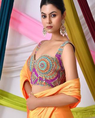 Women Embroidered Corset Saree Blouse 3