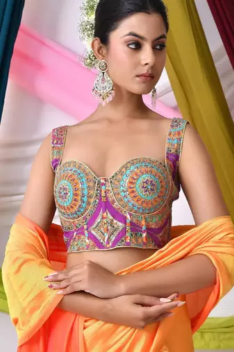 Women Embroidered Corset Saree Blouse