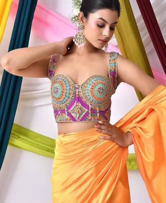 Women Embroidered Corset Saree Blouse 5