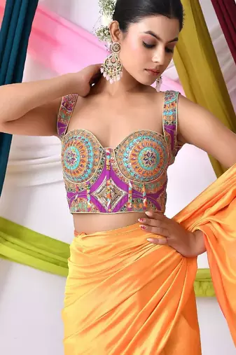 Women Embroidered Corset Saree Blouse