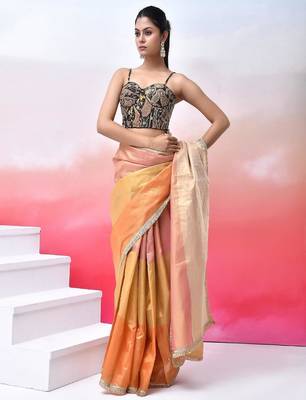 Women Embroidered Saree Blouse With Tie-up Back 1
