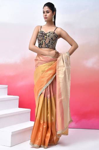 Women Embroidered Saree Blouse With Tie-up Back