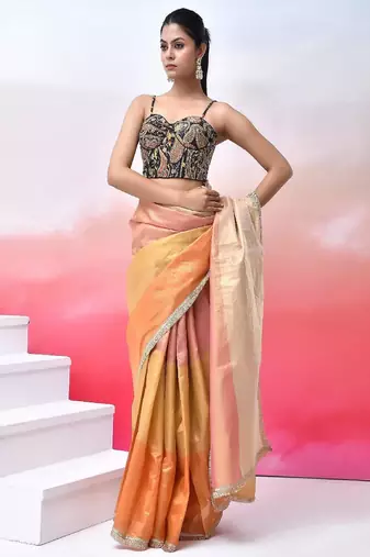 Women Embroidered Saree Blouse With Tie-up Back