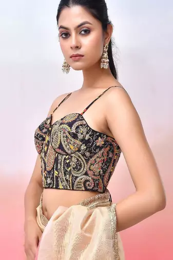 Women Embroidered Saree Blouse With Tie-up Back