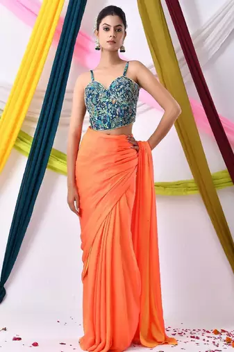 Women Embroidered Corset Saree Blouse