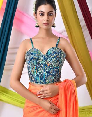 Women Embroidered Corset Saree Blouse 3