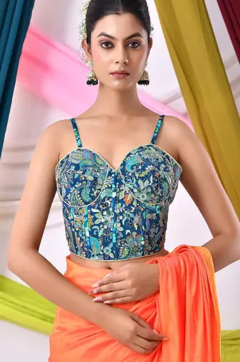 Women Embroidered Corset Saree Blouse