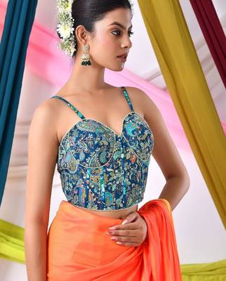 Women Embroidered Corset Saree Blouse 4
