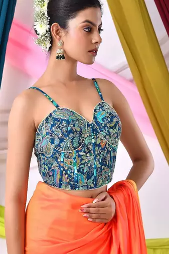 Women Embroidered Corset Saree Blouse