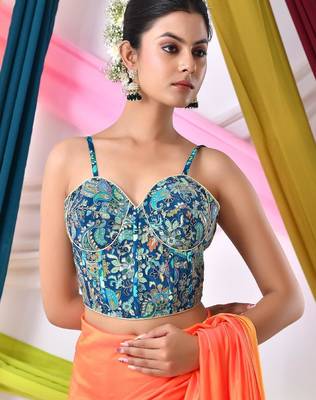 Women Embroidered Corset Saree Blouse 5