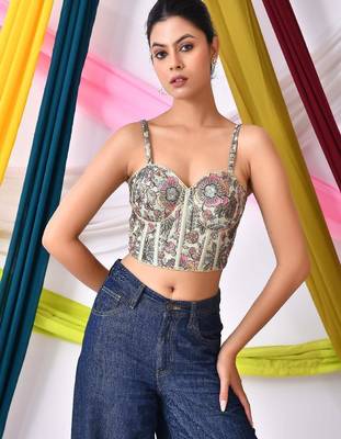 Embroidered Sweetheart Neck Saree Blouse with Tie-up Back 1