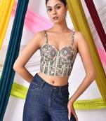 Embroidered Sweetheart Neck Saree Blouse with Tie-up Back