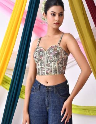Embroidered Sweetheart Neck Saree Blouse with Tie-up Back 2