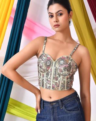 Embroidered Sweetheart Neck Saree Blouse with Tie-up Back 4