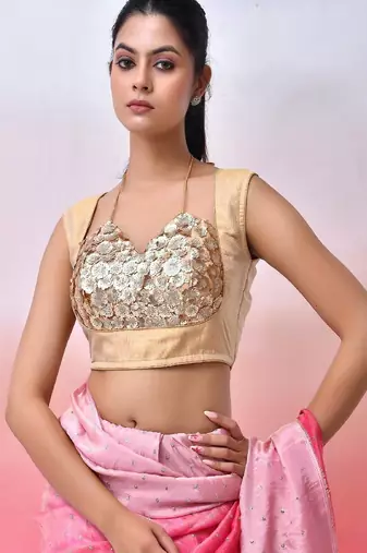 Women Embellished Sequined Masaba Cut Saree Blouse