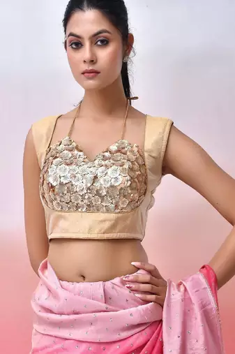 Women Embellished Sequined Masaba Cut Saree Blouse