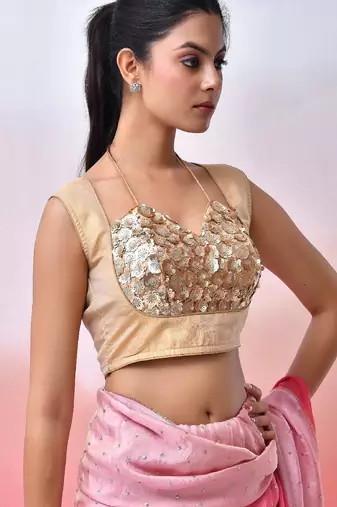 Women Embellished Sequined Masaba Cut Saree Blouse