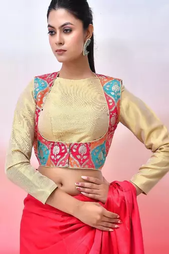 Women Woven-Designed  Saree Blouse