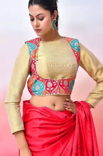 Women Woven-Designed  Saree Blouse